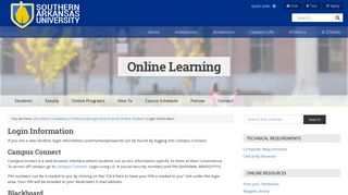 Login Information | Online Learning - Southern Arkansas University