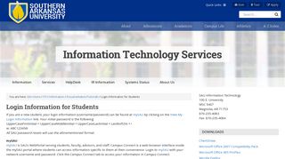 Login Information for Students - Southern Arkansas University