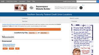 Southern Security Federal Credit Union Locations of 9 Branch Offices