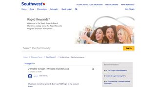 Solved: Unable to login - Website maintenance - The Southwest ...