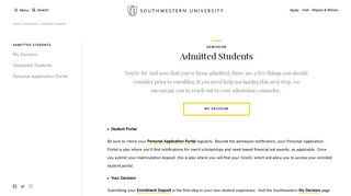 Admitted Students • Southwestern University