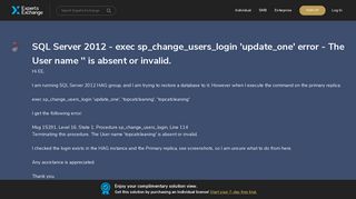 SQL Server 2012 - exec sp_change_users_login 'update_one' error ...