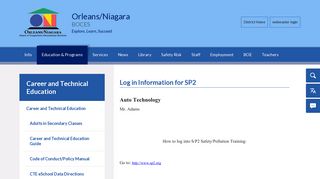 Career and Technical Education / Log in Information for SP2