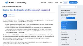 Capital One Business Spark Checking not supported - Wave Community
