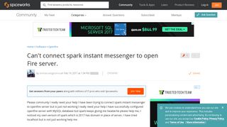 [SOLVED] Can't connect spark instant messenger to open Fire server ...