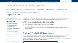 Log in as a SPA | CalNet - Identity and Access Management