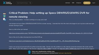 Critical Problem: Help setting up Speco D8WRS/D16WRS DVR for ...