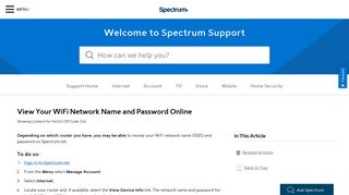 View Your WiFi Network Name and Password Online ... - Spectrum.net