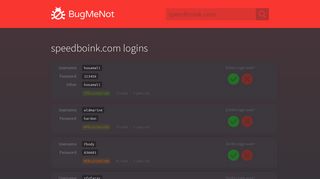 speedboink.com passwords - BugMeNot
