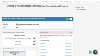 DEUTSCHE TELEKOM SPEEDPORT W701 Default Router Login and ...