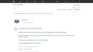 cannot access router settings - Apple Community
