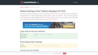 Default settings of the Telekom Speedport W 724V - routerdefaults.org