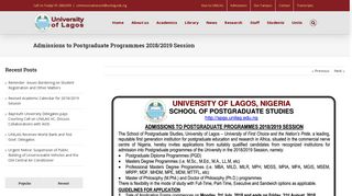 Admissions to Postgraduate Programmes 2018/2019 Session - Unilag