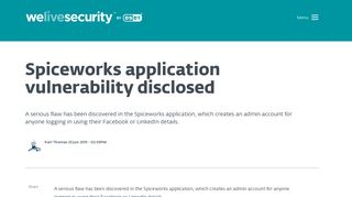 Spiceworks application vulnerability disclosed - WeLiveSecurity
