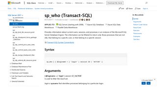 sp_who (Transact-SQL) - SQL Server | Microsoft Docs