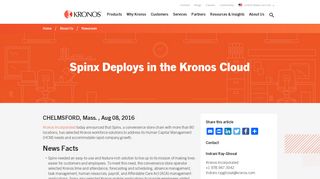 Spinx Deploys in the Kronos Cloud | Kronos