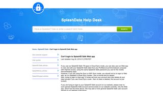 SplashData Inc | Can't login to SplashID Safe Web ap...
