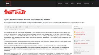Sport Chalet Rewards Its Millionth Action Pass(TM) Member Nasdaq ...