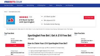 Sportingbet Free Bet - Get up to £10 Back-Up Bet | Freebets.co.uk