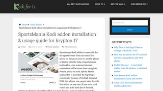 SportsMania Kodi addon installation & usage guide for krypton 17