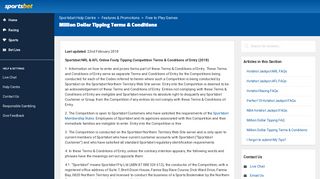 Million Dollar Tipping Terms & Conditions – Sportsbet Help Centre
