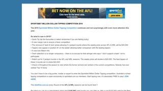 Sportsbet Million Dollar Tipping Competition 2019 - $1,000,000.00 In ...
