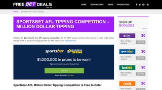 Register for Sportsbet's 2018 Free AFL Million Dollar Tipping