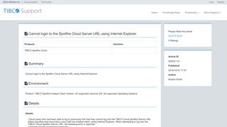 Cannot login to the Spotfire Cloud Server URL using Internet Explorer.