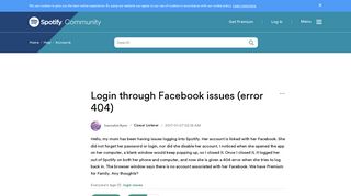 Login through Facebook issues (error 404) - The Spotify Community