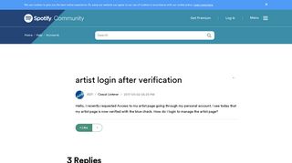 artist login after verification - The Spotify Community