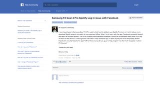 Samsung Fit Gear 2 Pro Spotify Log in issue with Facebook ...