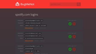 spotify.com passwords - BugMeNot
