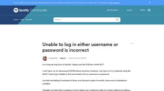 Unable to log in either username or password is in... - The ...