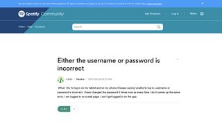 Either the username or password is incorrect - The Spotify Community
