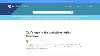 Can't login in the web player using facebook. - The Spotify Community