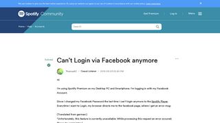Solved: Can't Login via Facebook anymore - The Spotify Community