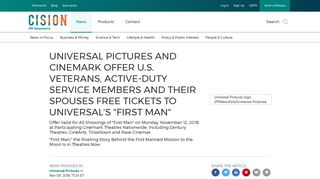 UNIVERSAL PICTURES AND CINEMARK OFFER U.S. VETERANS ...