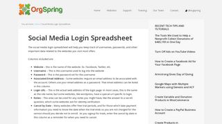 Social Media Login Spreadsheet - OrgSpring