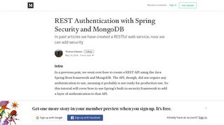 REST Authentication with Spring Security and MongoDB - Medium