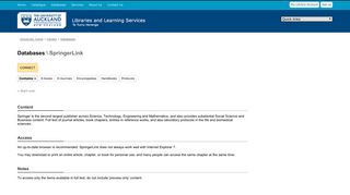 SpringerLink - Databases - The University of Auckland Library