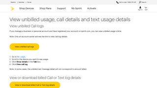 View call log, data and text usage | Sprint Support
