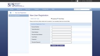 New User Registration - Select Portfolio Servicing
