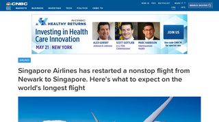 Singapore Airlines has restarted the world's longest flight. - CNBC.com