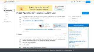 In SQL Azure how can I create a read only user - Stack Overflow