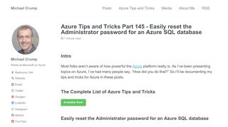 Easily reset the Administrator password for an Azure SQL database
