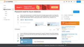 Password reset for Azure database - Stack Overflow