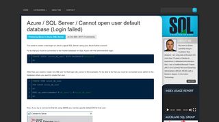 Azure / SQL Server / Cannot open user default database (Login failed ...