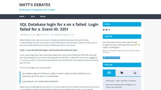 SQL Database login for x on x failed. Login failed for x. Event ID: 3351