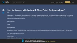 How to fix error with login with SharePoint_Config database?