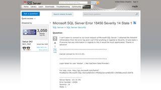 Microsoft SQL Server Error 18456 Severity 14 State 1 - MSDN